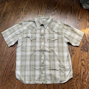 SOLD-Men's Levi's Plaid standard classic Western Shirt XL Beige Green
